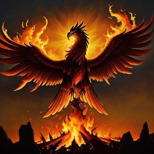 Phoenix Rising in Fiery Sky, Parrish Style