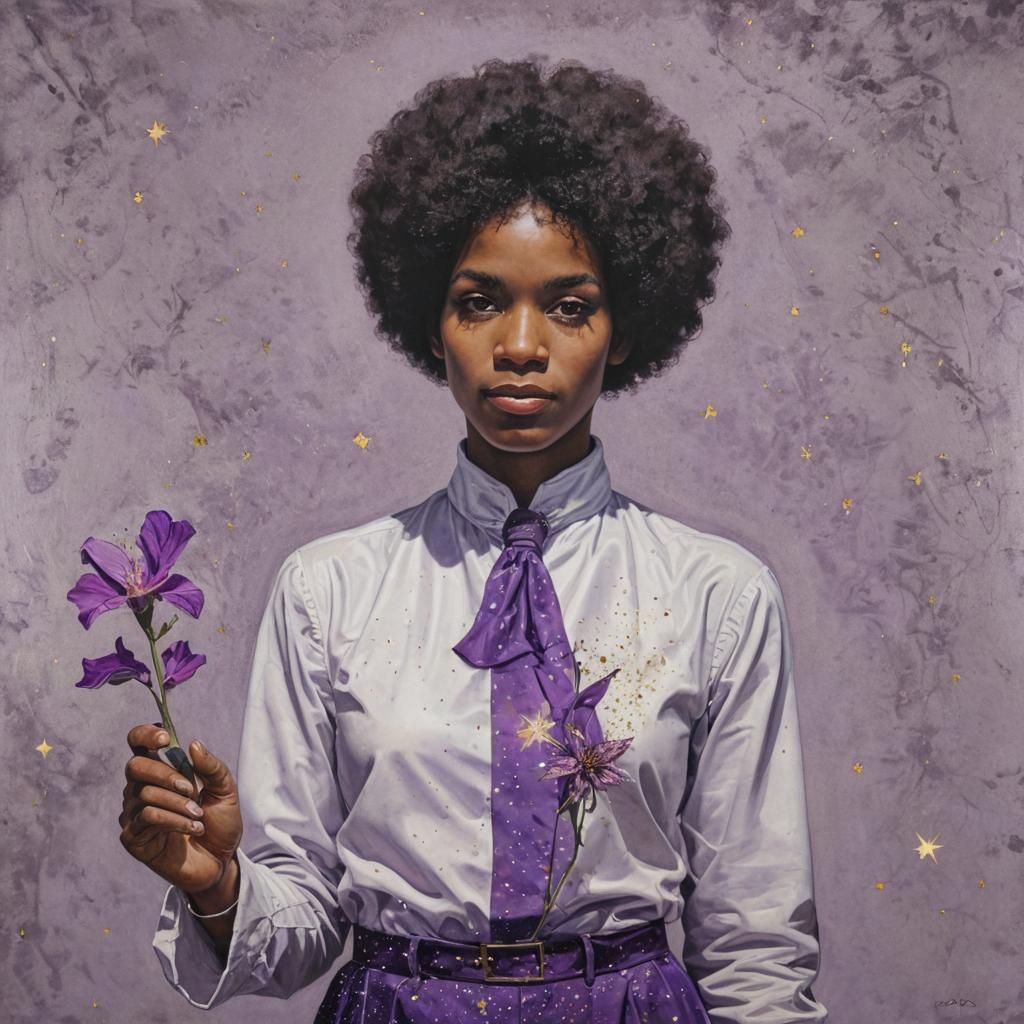 Self-Portrait with Flower in Alcohol Ink Style