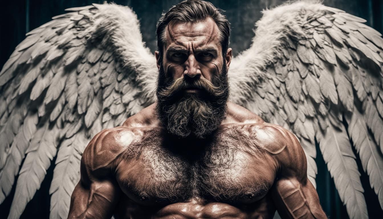 Muscular Angelic Being with Mask, Cinematic Film Still