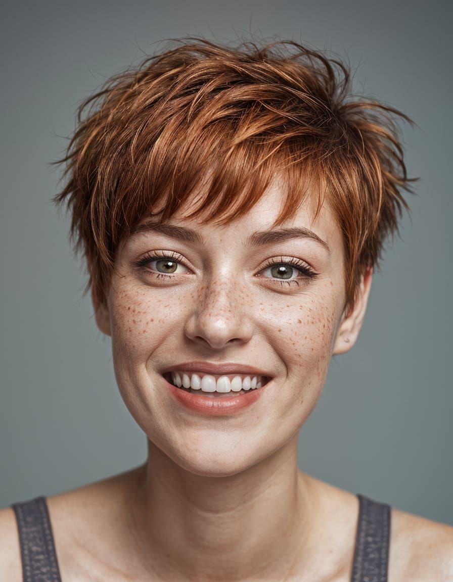 Red Haired Woman Laughing in Semi-Realistic Portrait