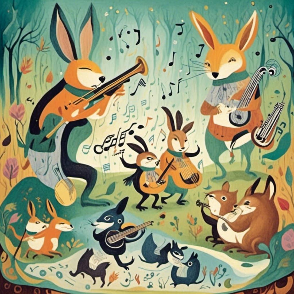Animal Jazz Band on Record Sleeve in Watercolor