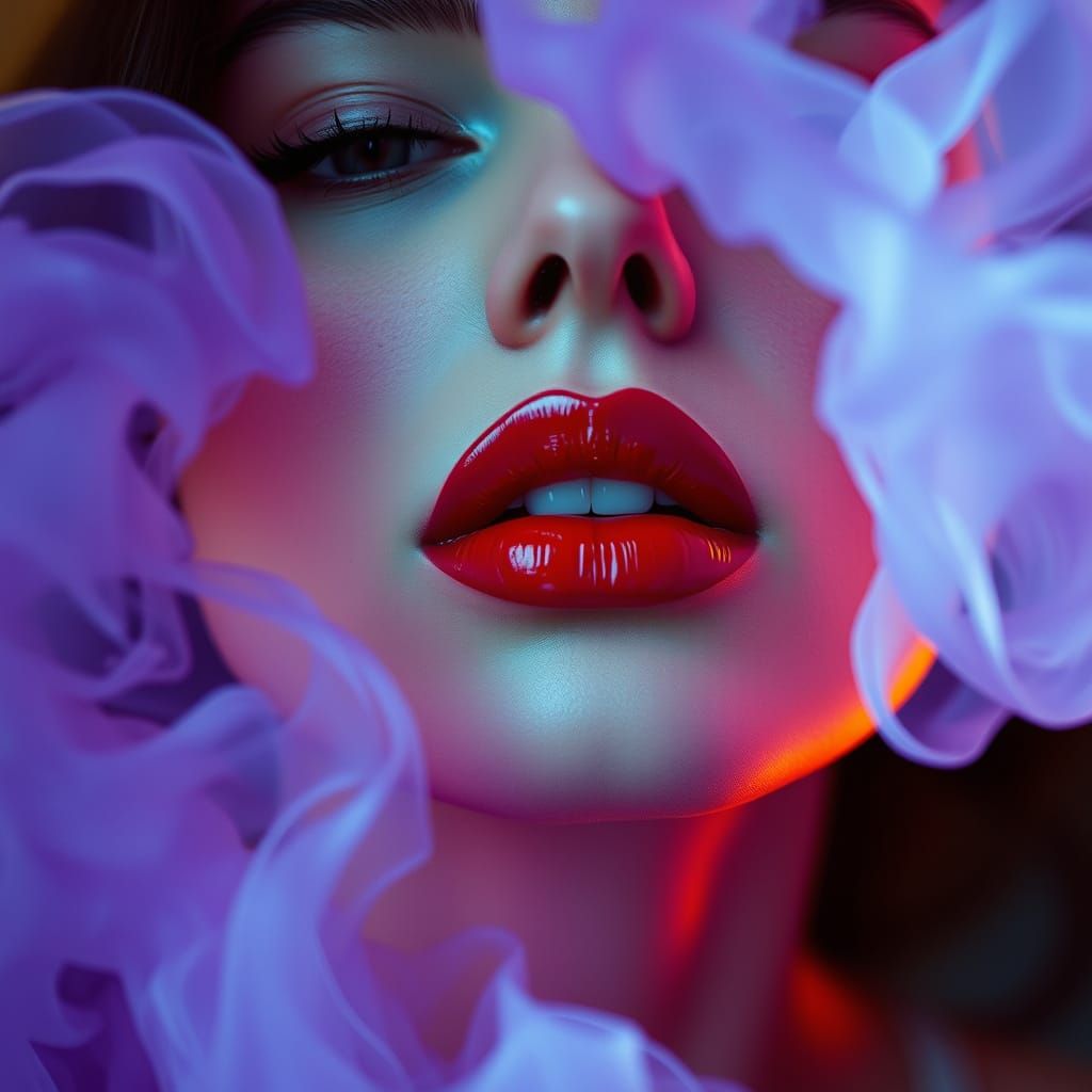 Mysterious Woman in Purple Smoke