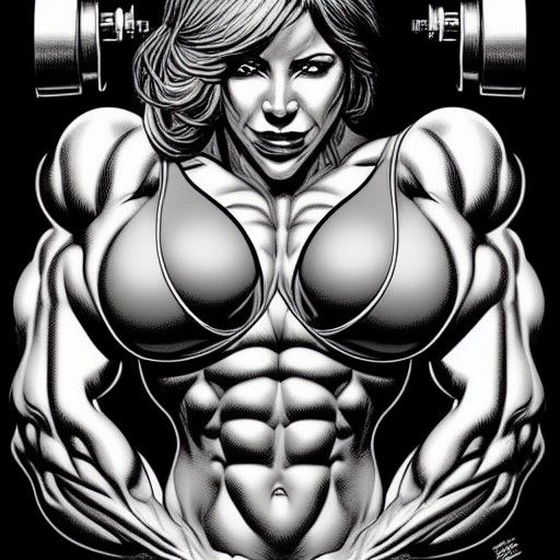 Female Bodybuilder Flexing Biceps in Comic Book Art