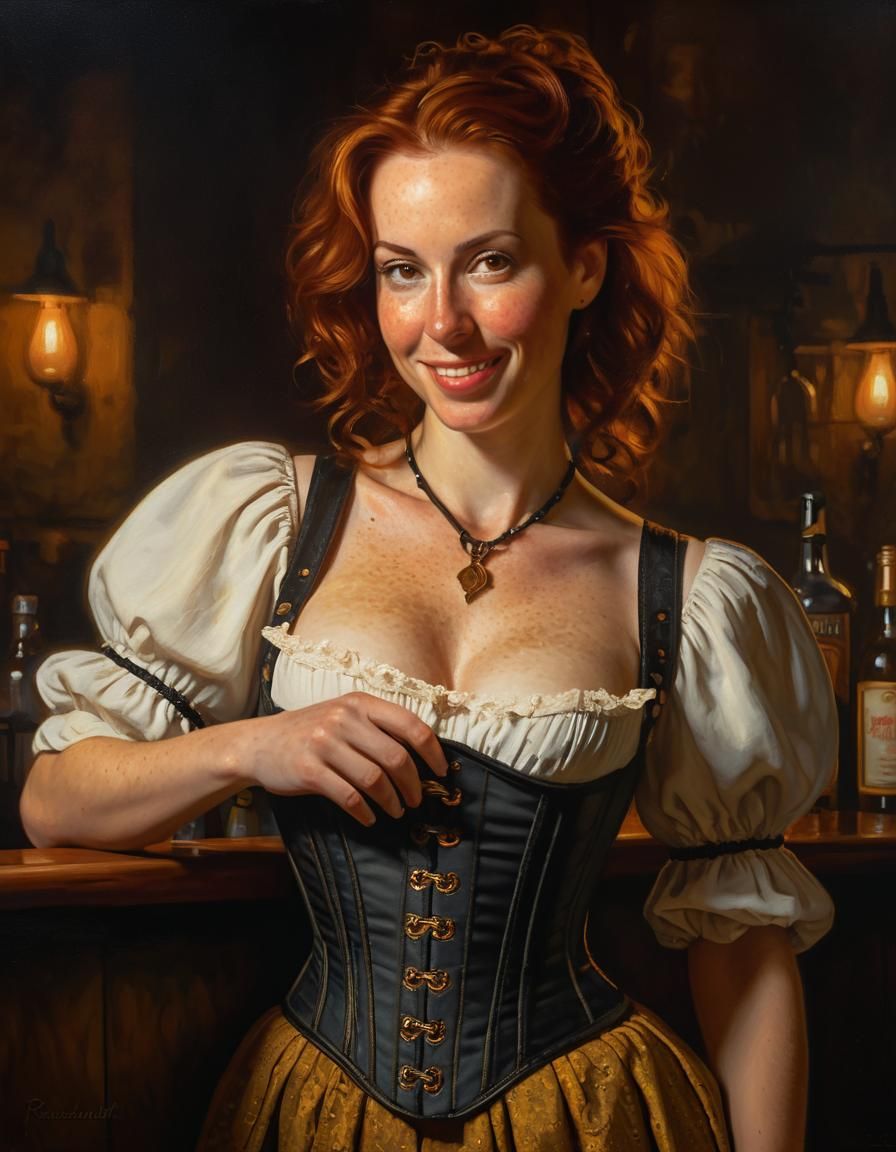 Baroque Portrait of Woman in Tavern, Oil Painting