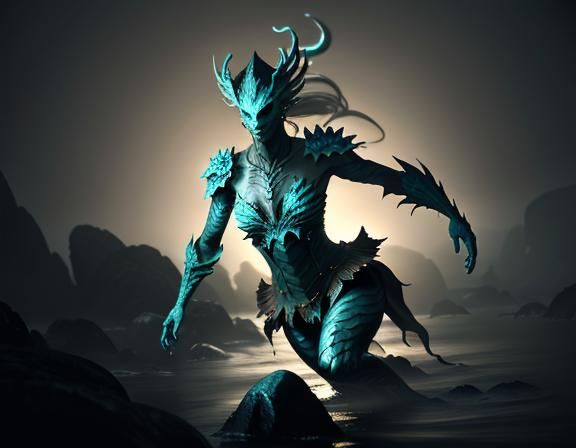 Female Amphibioid Emerges: 3D Game Cinematic Graphics