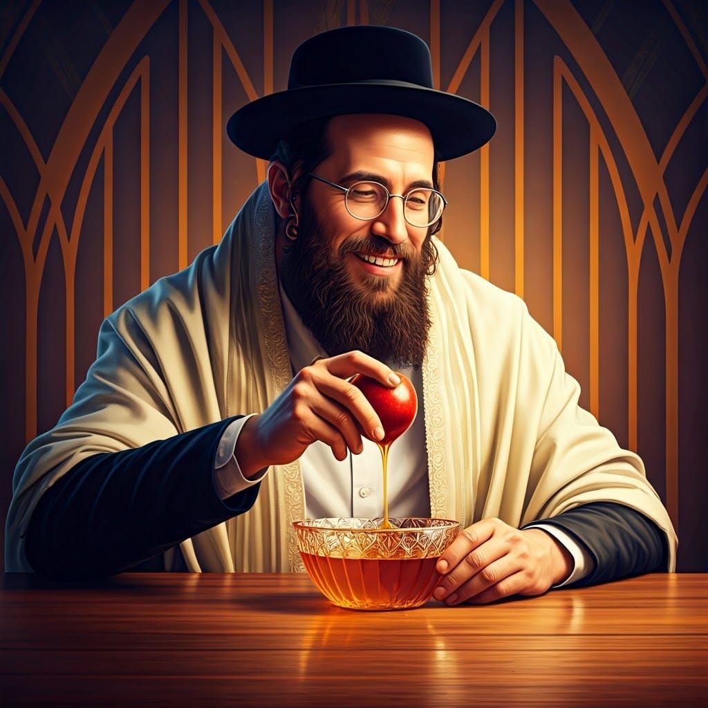 Joyful Ultra-Orthodox Jew in Neo-Cubist Style