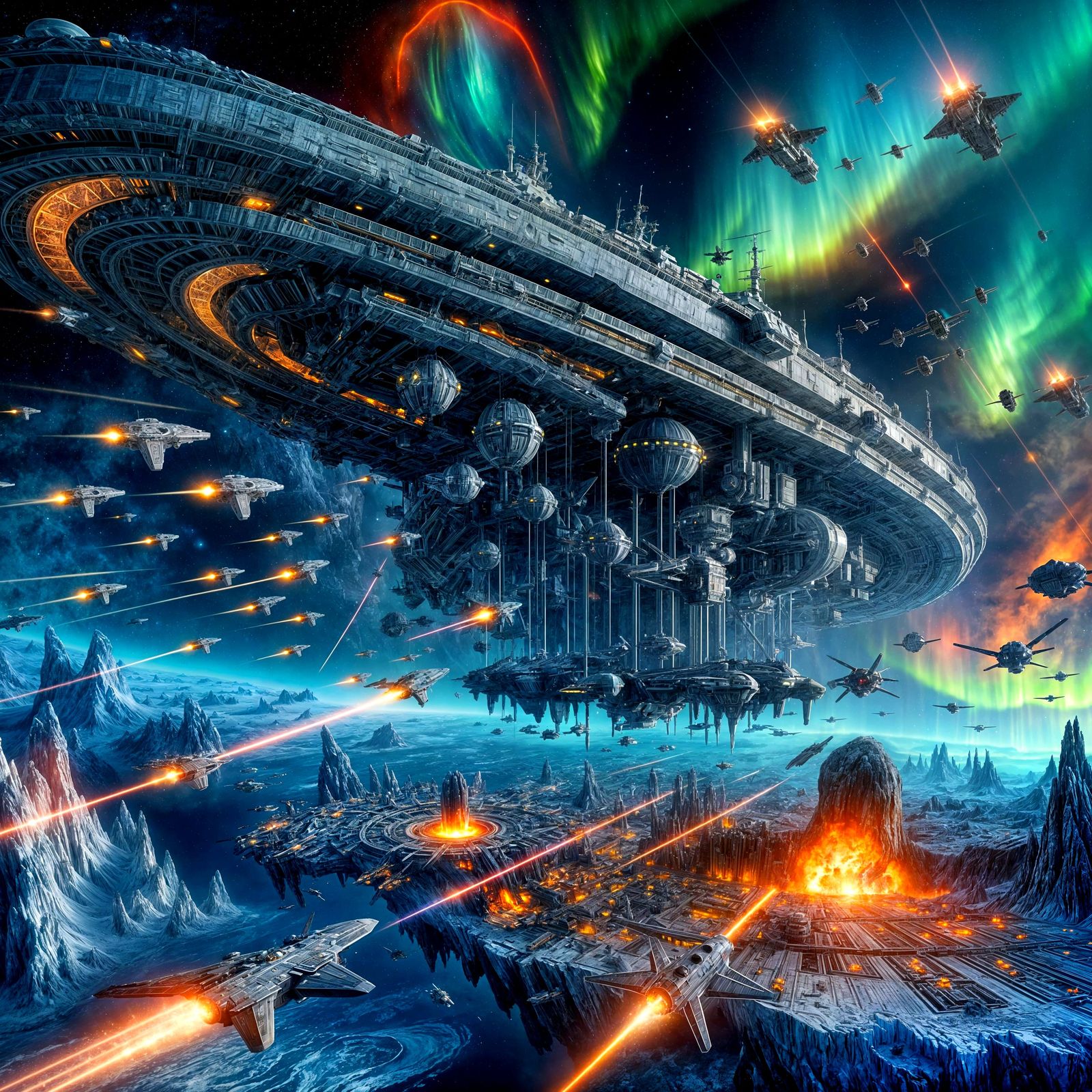 Alien Mothership Battleship Over Fractured Planet