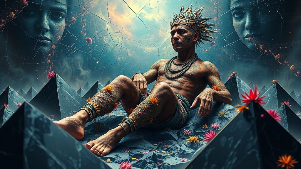 Mystical Prince Dancing on Pyramids in Bio-Art Style