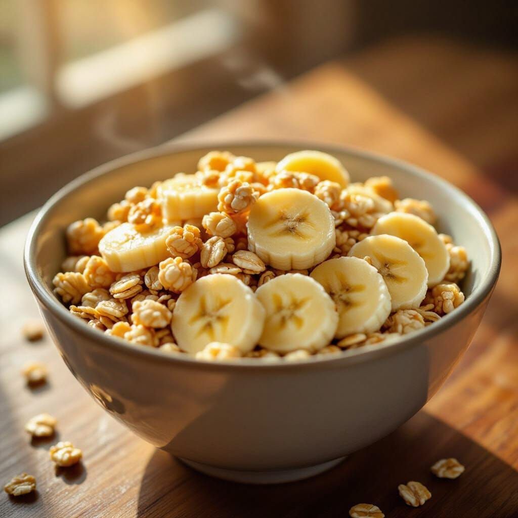 Appetizing Bowl of Cereal with Bananas and Rice Puffs