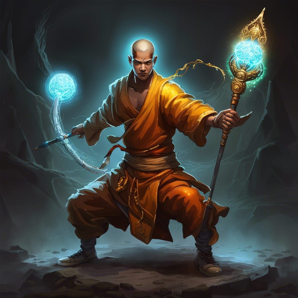 Shaolin Monk Wielding a Psionic Staff