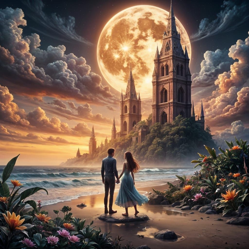 Honeymoon Scene in Antique Watercolor Style