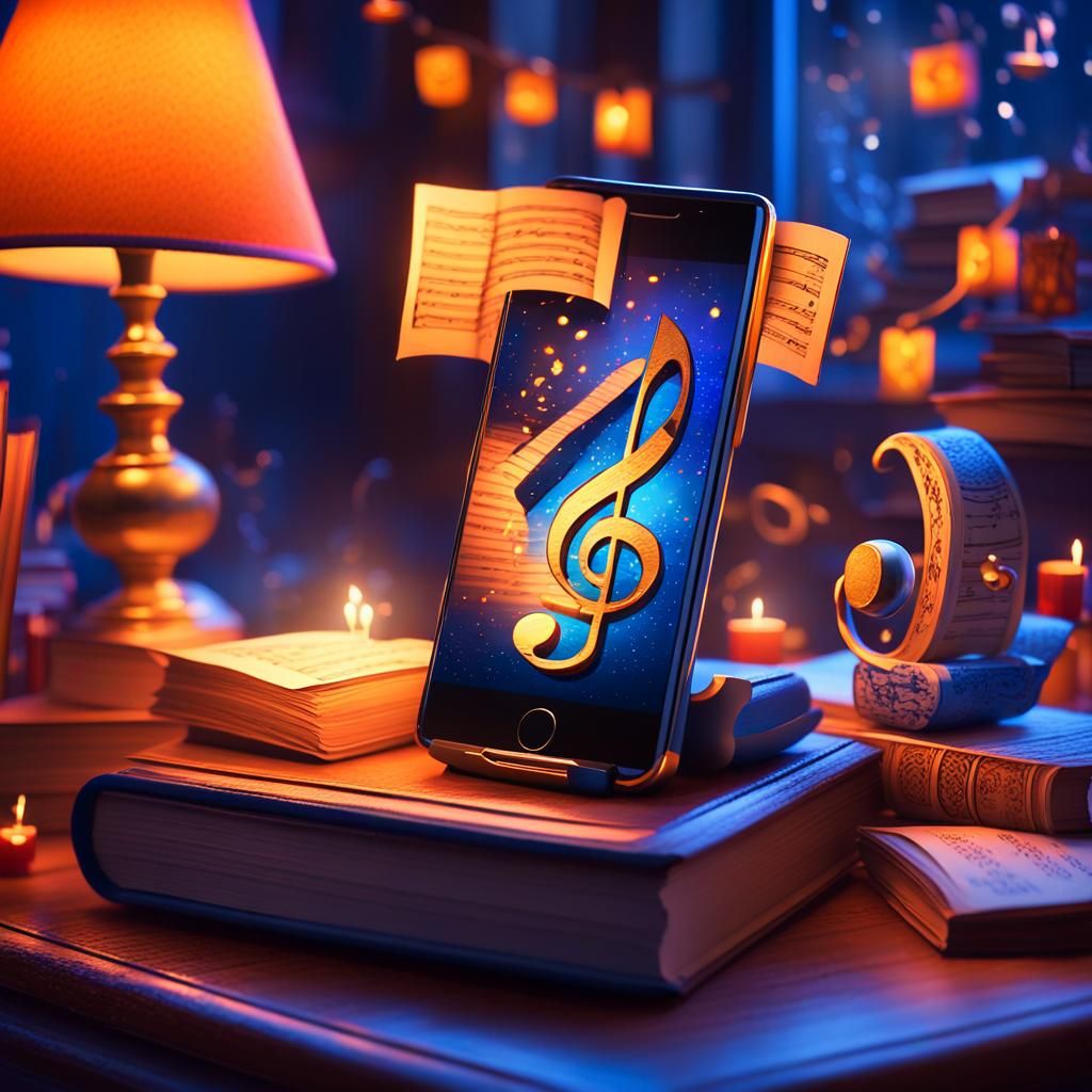Phone with Floating Music Note in Fantasy Setting