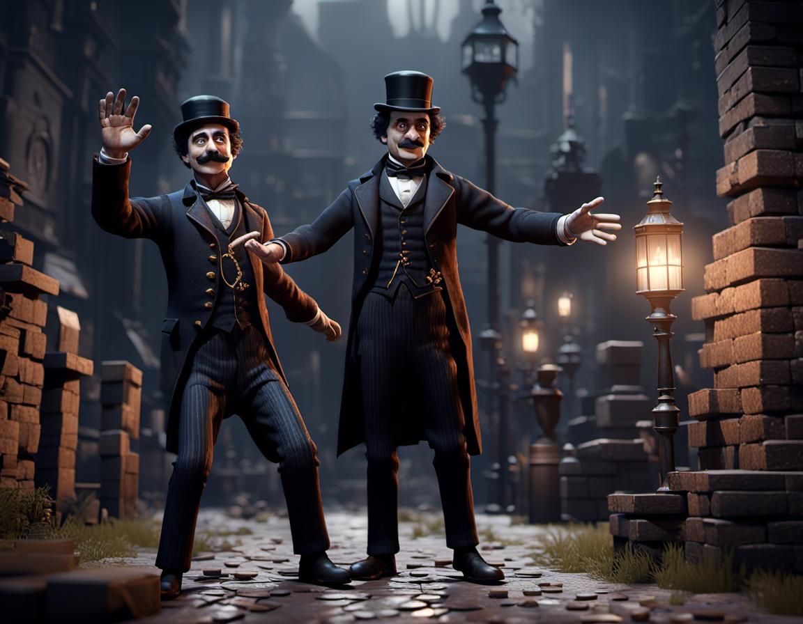 Poe and Chaplin High-Five: 3D Game Cinematic