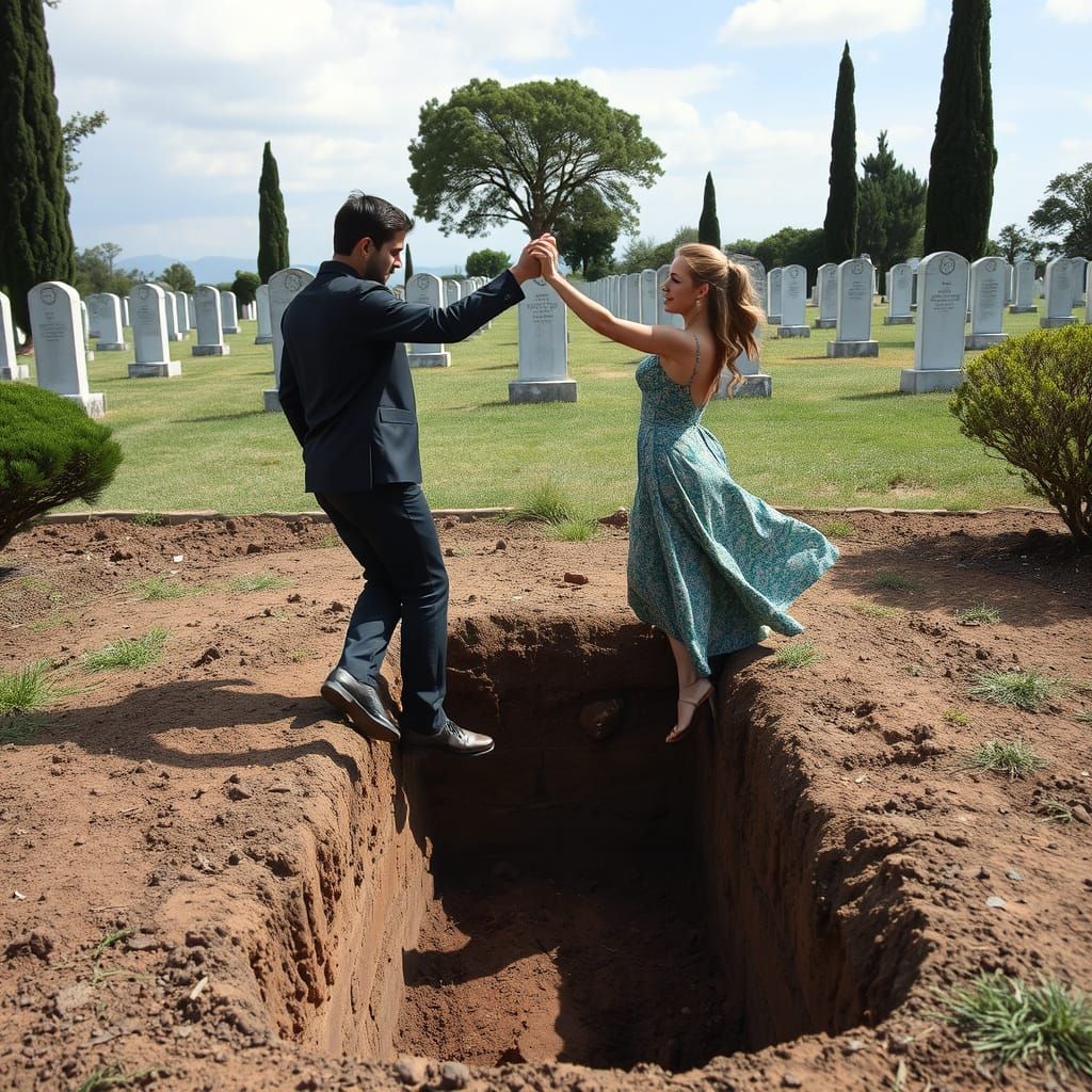 Couple Dancing Pasa Doble in a Graveyard