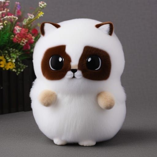 Adorable Chibi Stuffed Cat Doll: Expressive Digital Art