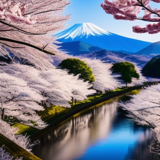 Breathtaking Japanese Landscape with Cherry Blossoms