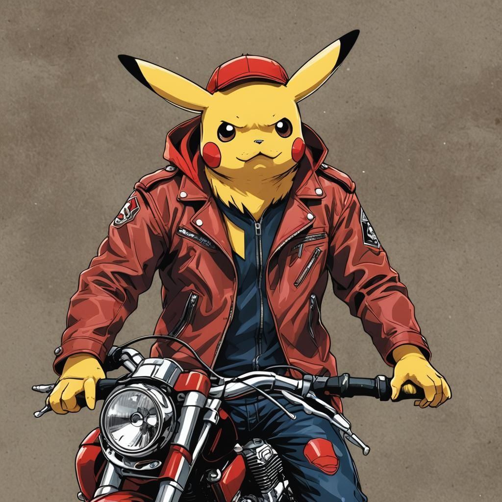 Pikachu Biker: Manga-Style Vector Art