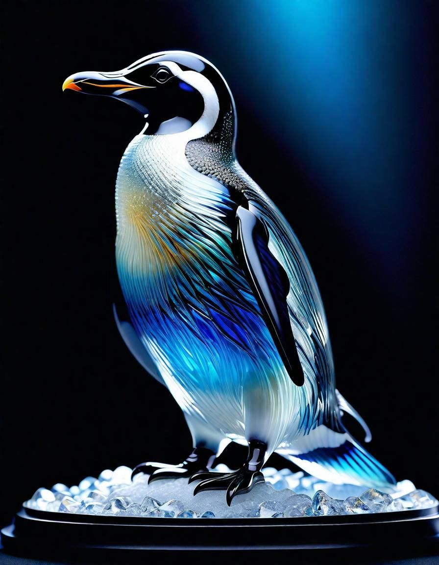 Glass sculpture of an Humboldt penguin (Dreamshaper XL Alpha)