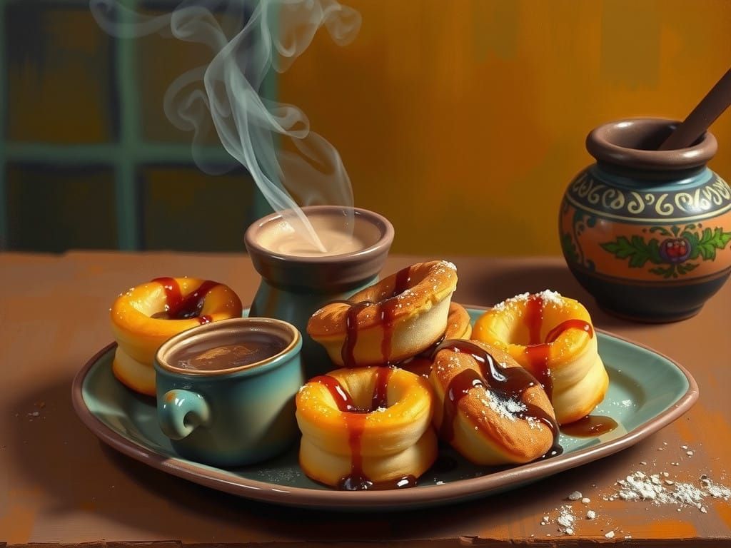 Cozy Mexican Café Scene in Vibrant Folk Art Style