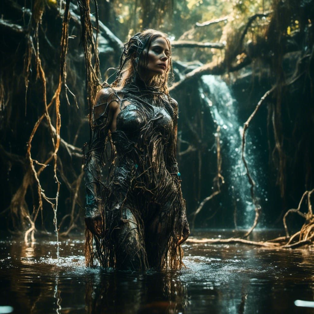 Cyberpunk Cyborg Priestess in Star Temple Realm