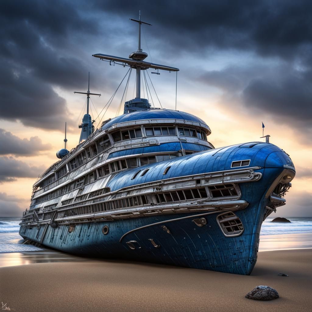 Sapphire Star Cruiser Washed Ashore in Hyperrealism