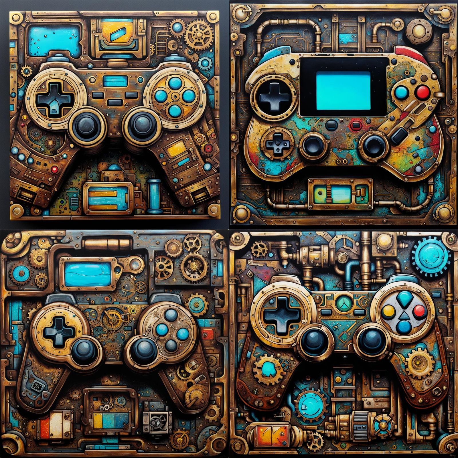 Steampunk Game Controllers in Graffiti Art Style