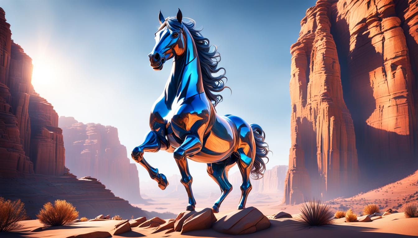 Glass Horse in Desert Canyon: Fantasy Concept Art