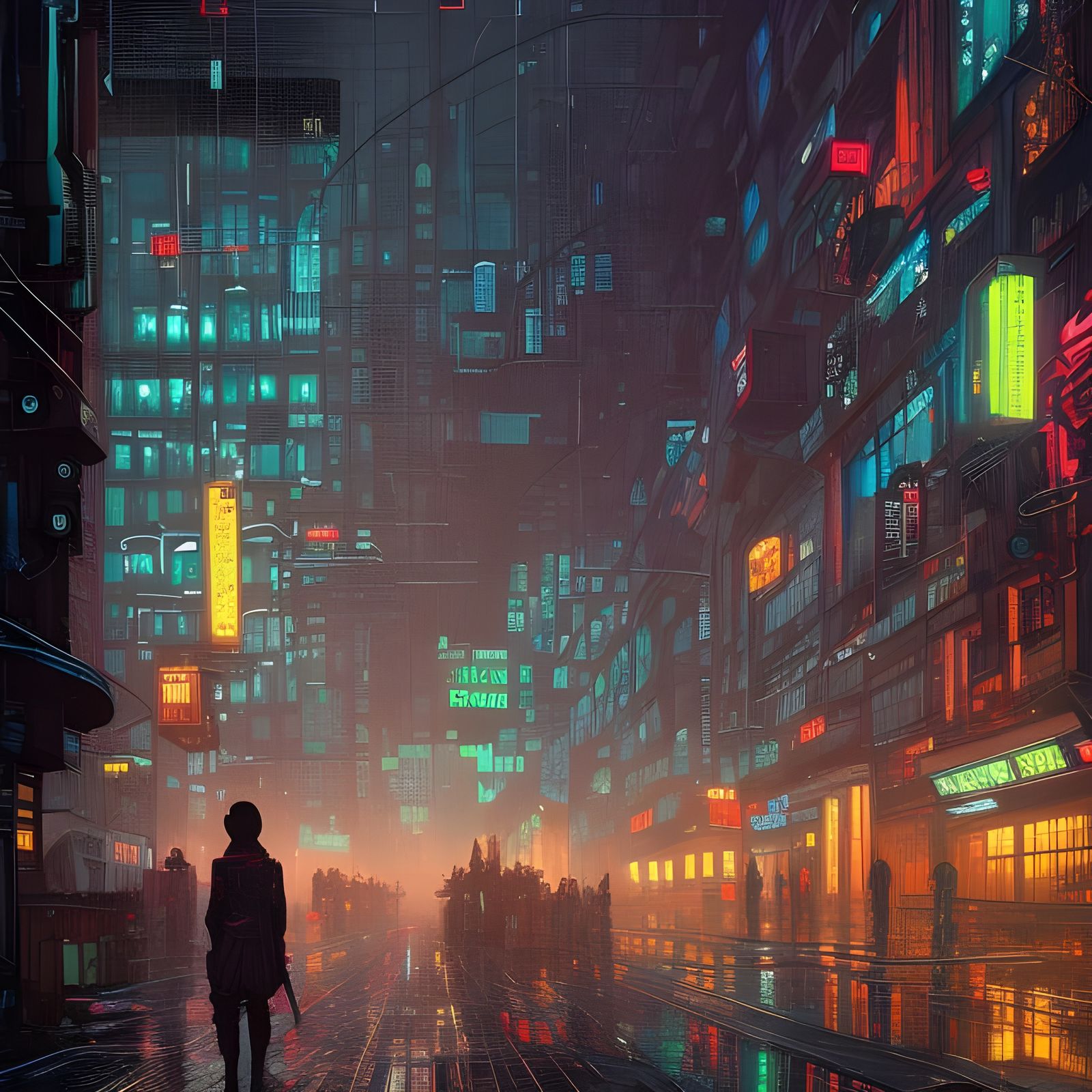 Cyberpunk Cityscape Rainy Day: Hyperdetailed Matte Painting