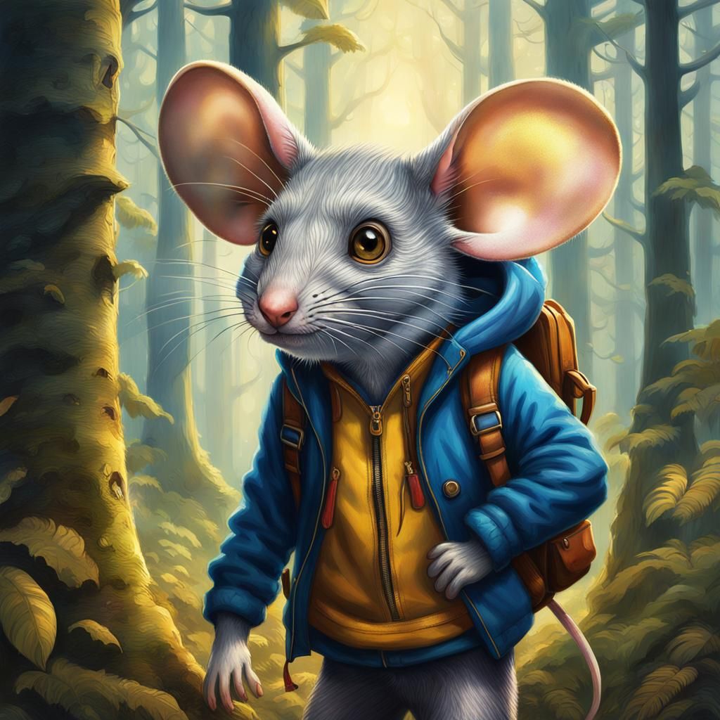 Mouse Character in Forest, Hyperrealistic Splash Art