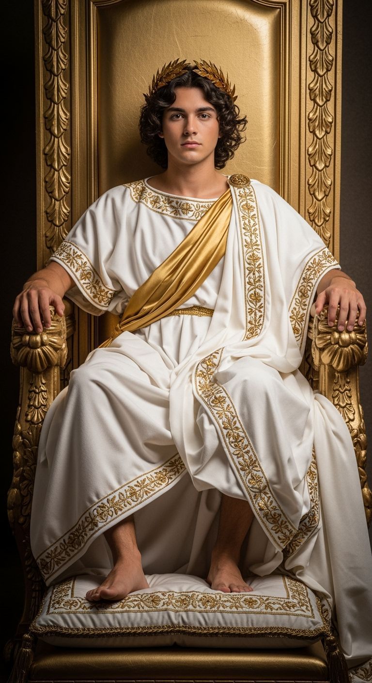 Young Roman Emperor on Ornate Golden Throne