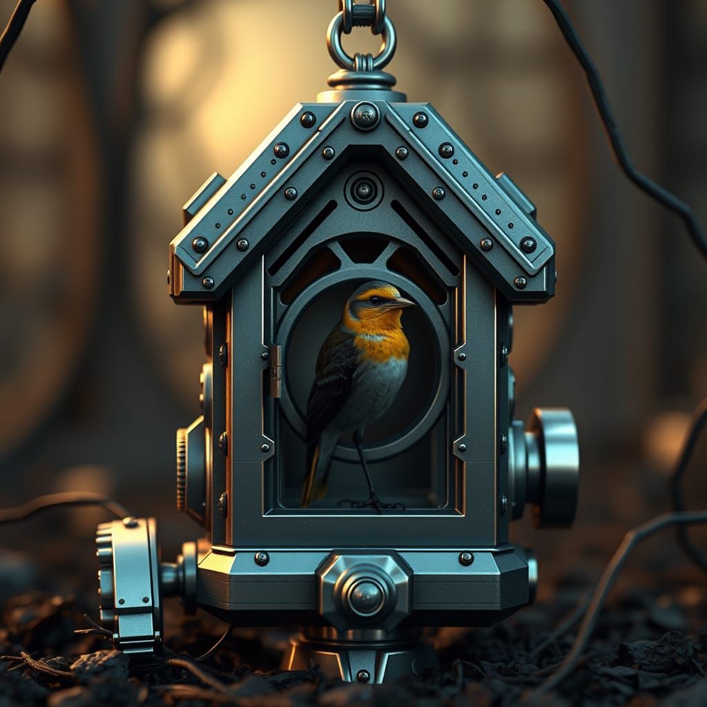 Futuristic Birdhouse with Intricate Mech Details