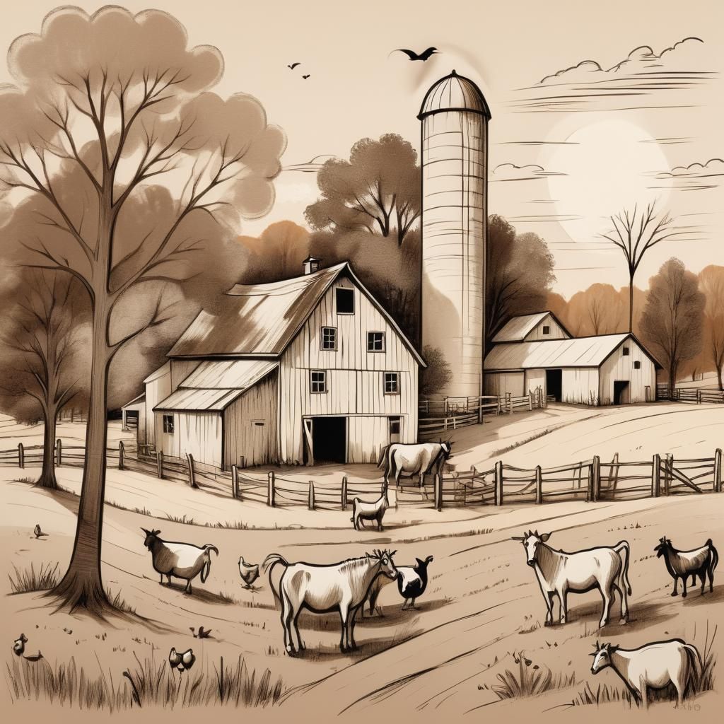 Folk Art Farmhouse Doodle in Primitive Style