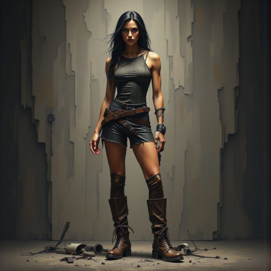 Confident Woman in Boots: Surreal Art Deco Style