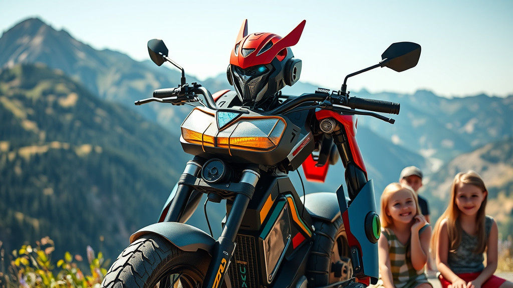 Transformer Robot E-Bike in Mountain Landscape