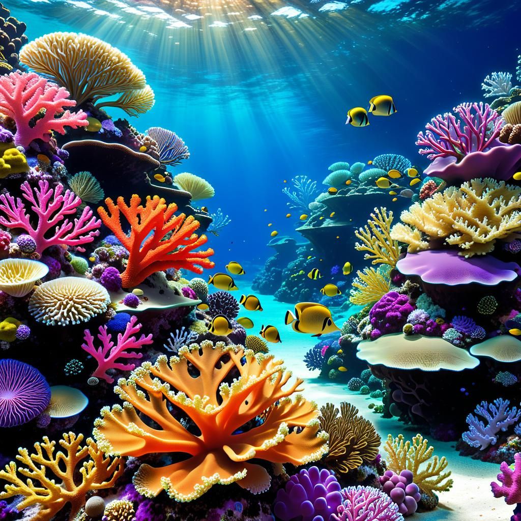 Vibrant Underwater Coral Reef: Jeweled Marvels