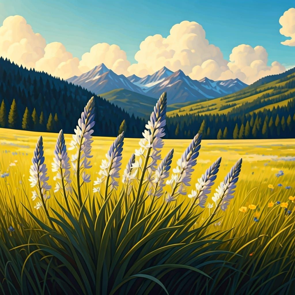 Death Camas Flowers in Meadow, Photorealistic Style