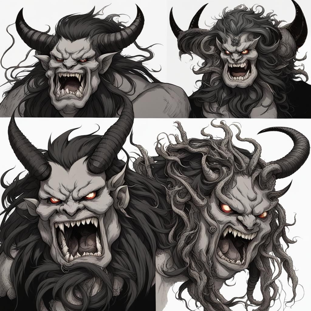Fearsome Oni Demon with Horns and Sharp Claws
