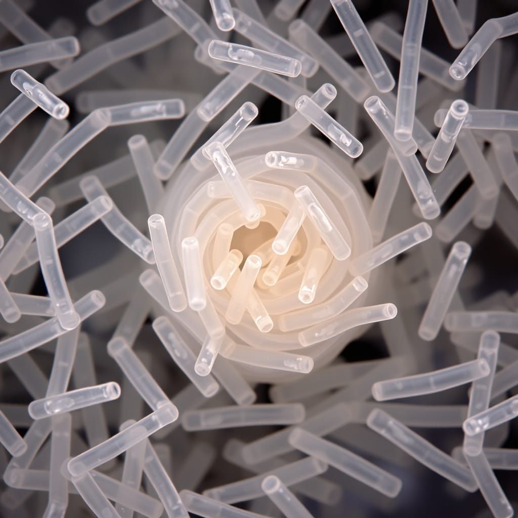 Surreal Microscopic Ocean Creatures in Twisted Tubular Form