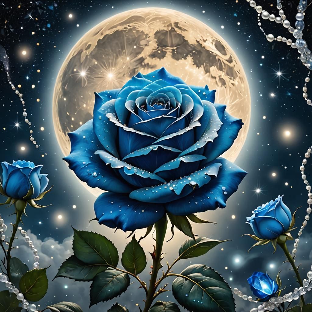Sparkling Blue Rose Under a Starry Sky