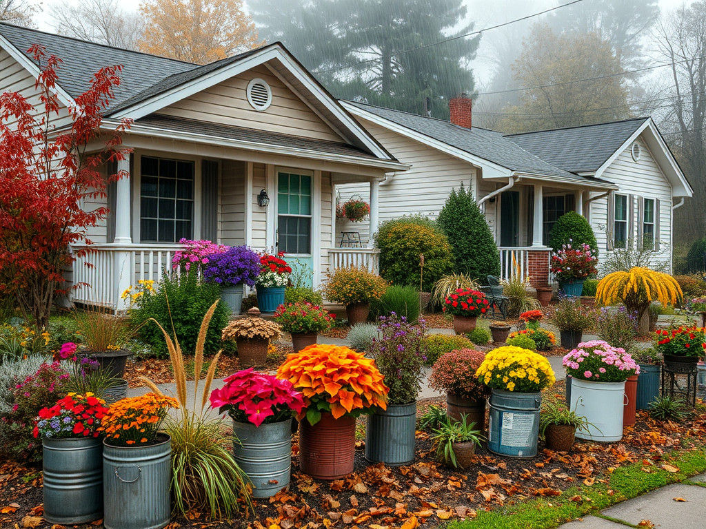 Rainy Autumn Day in North Carolina Suburbs