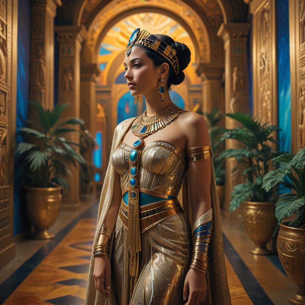 Egyptian Queen in Modern Art Gallery