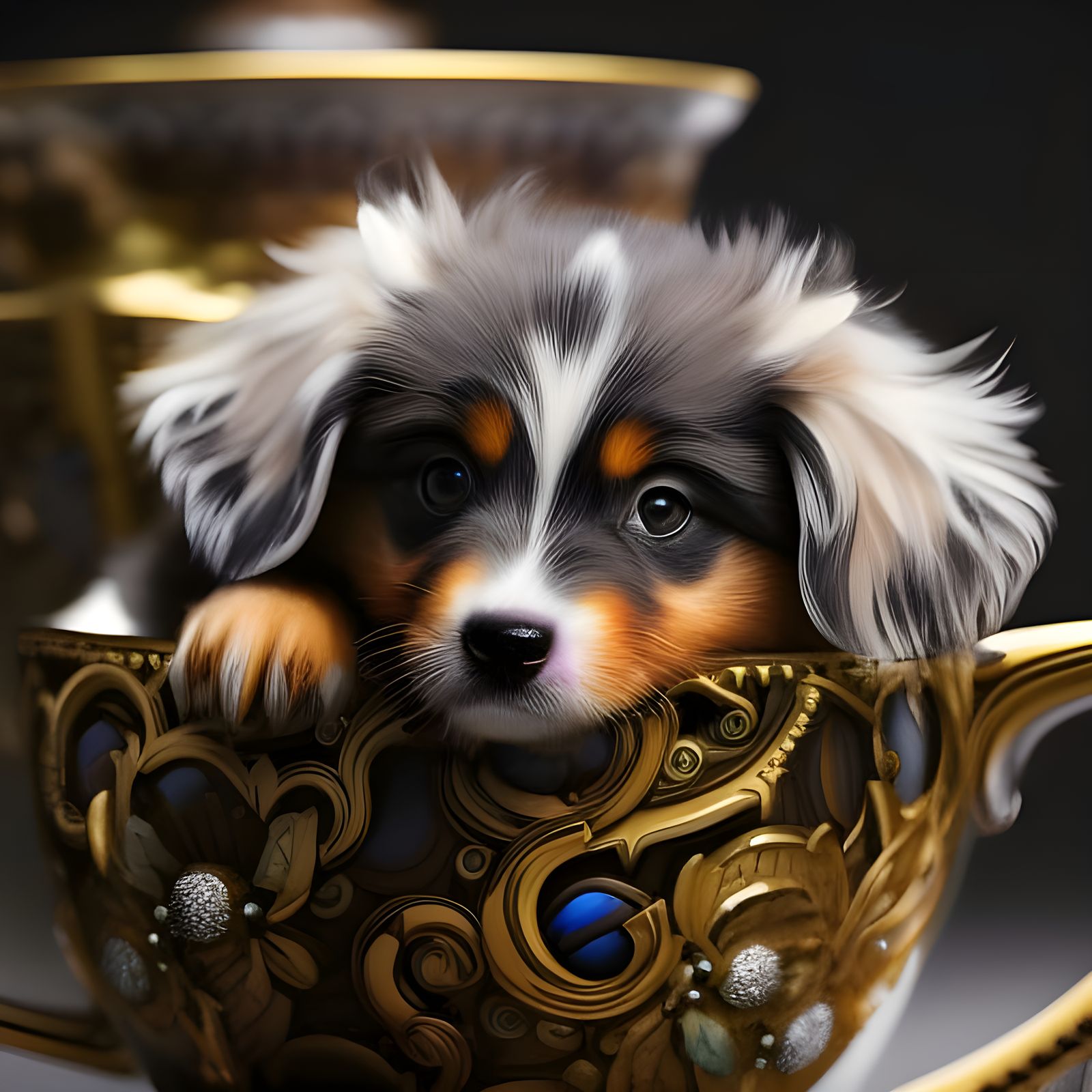 Miniature Australian Shepherd Puppy in Teacup