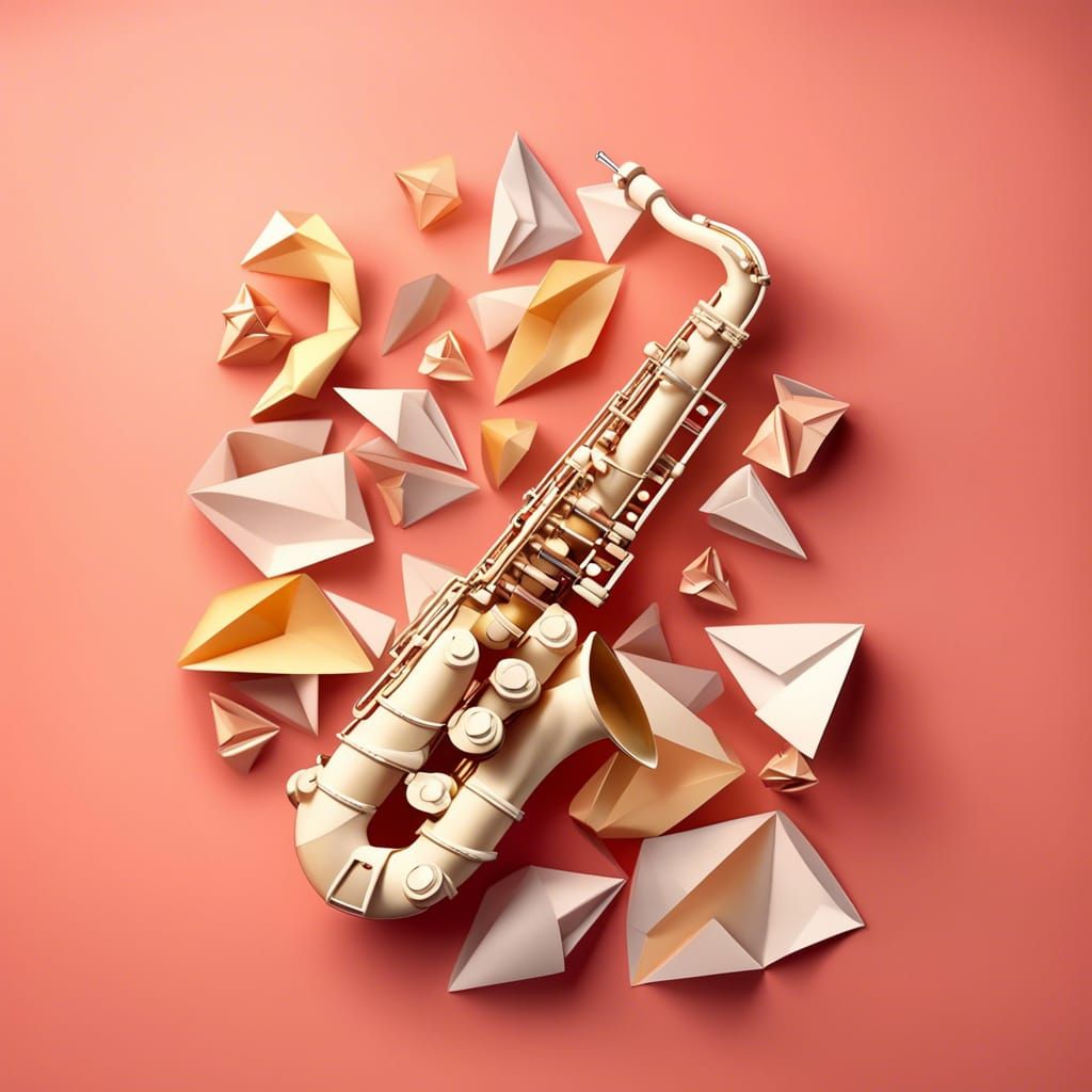 Origami Saxophone Papercraft in 8K Resolution