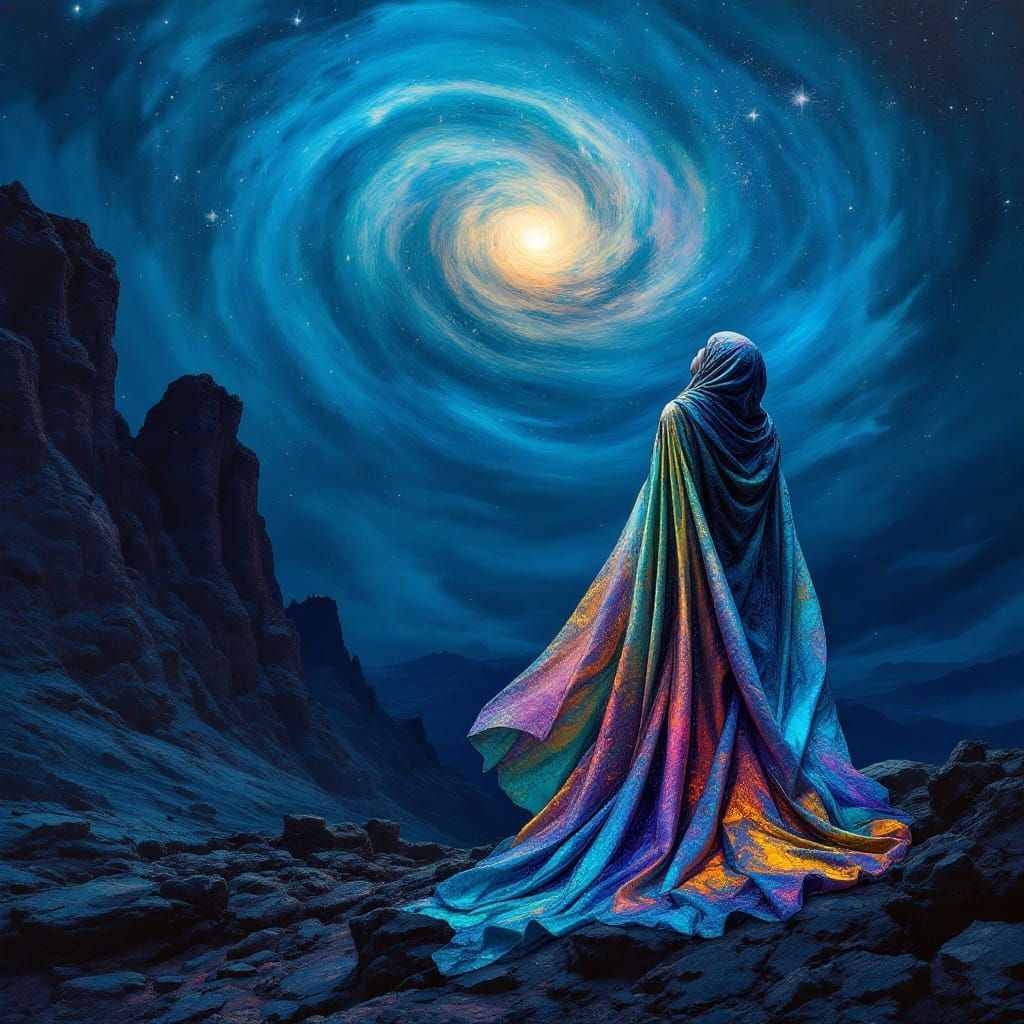 Ethereal Being in Celestial Event with Iridescent Cape