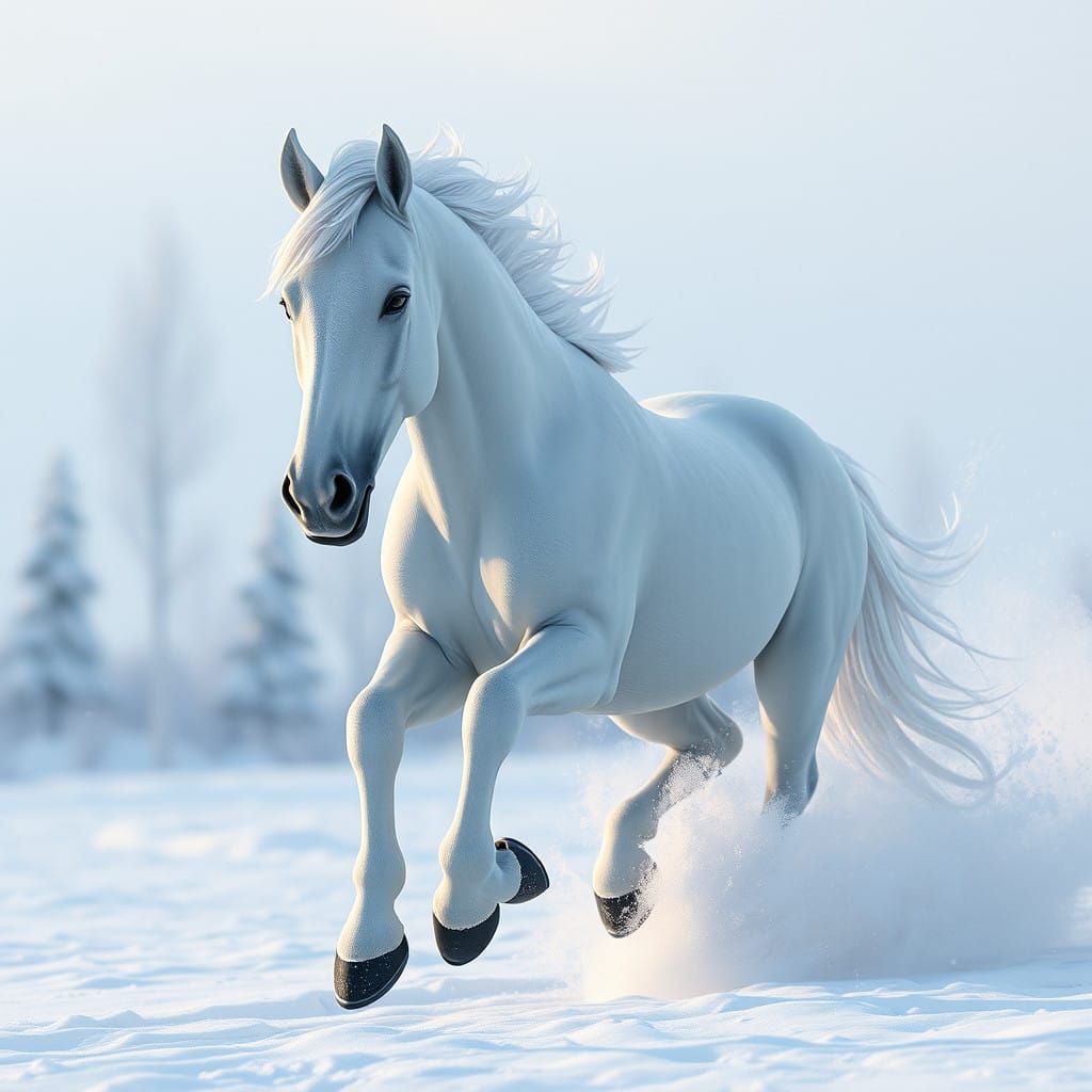 Ethereal White Stallion in Snowy Landscape