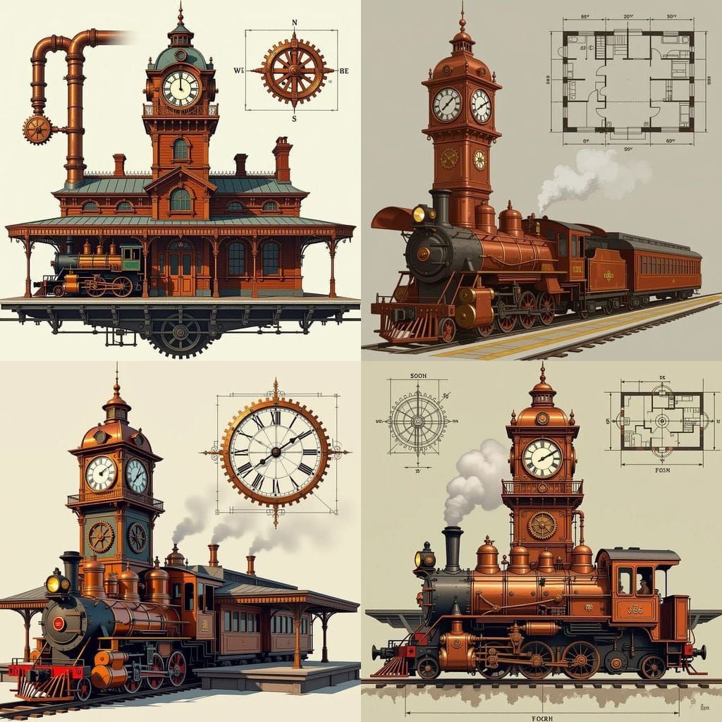 Steampunk Train Station Blueprint Architectural Reference