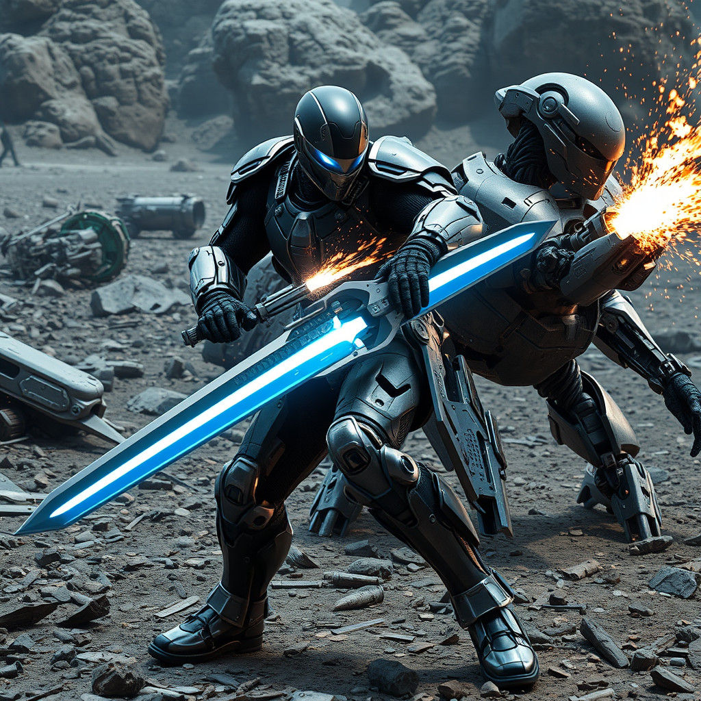 Armored Warrior Robot Battle with Laser Sword