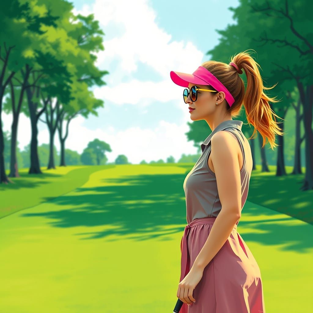 Female Golfer on Fairway: Contemporary Art Style