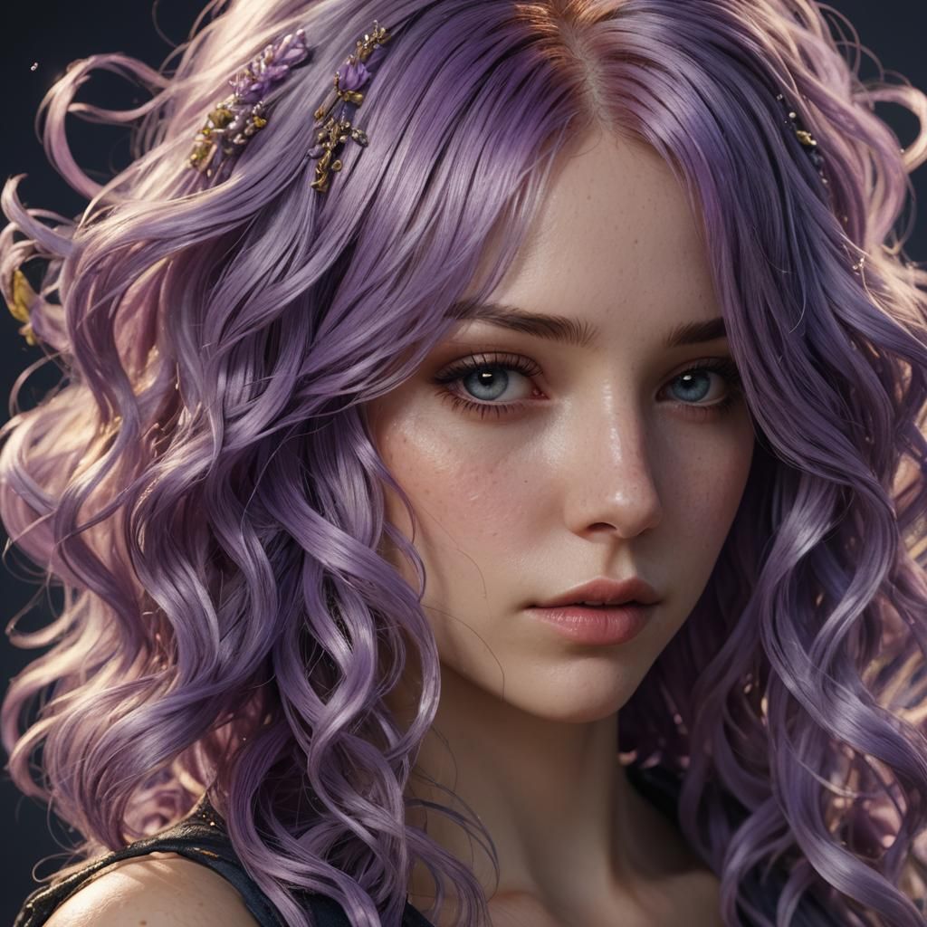 Lilac-Haired Girl: Hyperrealistic Portrait in 8K