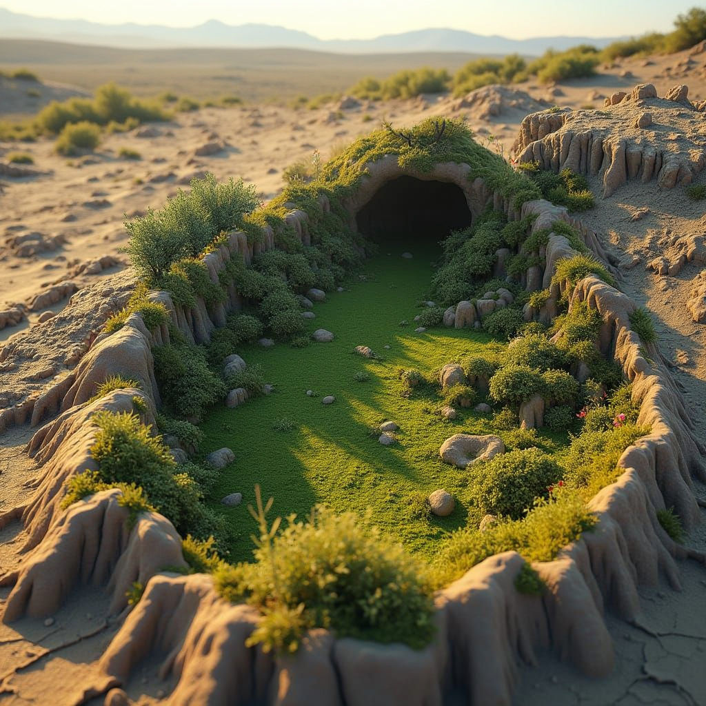 Mammoth Footprint Oasis in a Dried Steppe Landscape